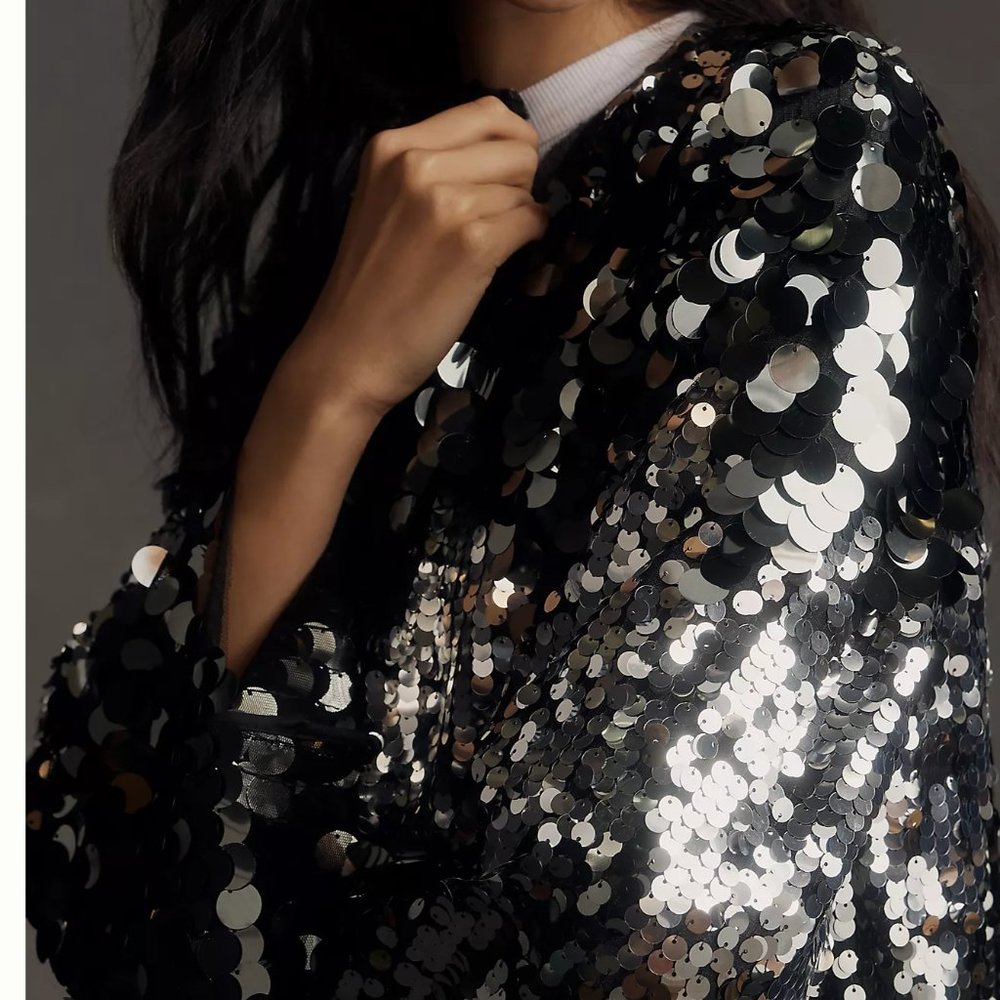 Anthropologie Black and Silver Sequin Coat - Picture 2 of 8